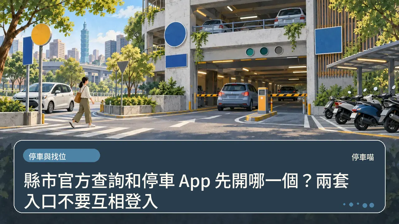 縣市官方查詢和停車 App 先開哪一個?兩套入口不要互相登入主題插畫