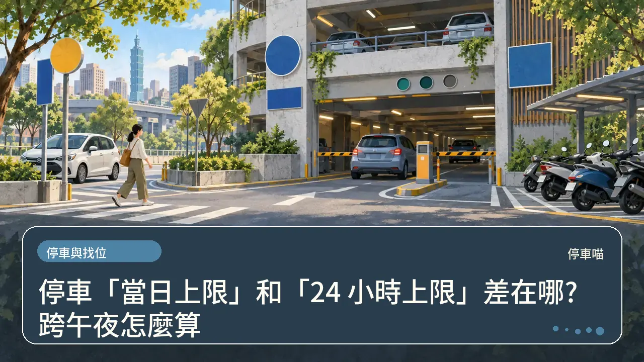 停車「當日上限」和「24 小時上限」差在哪?跨午夜怎麼算主題插畫