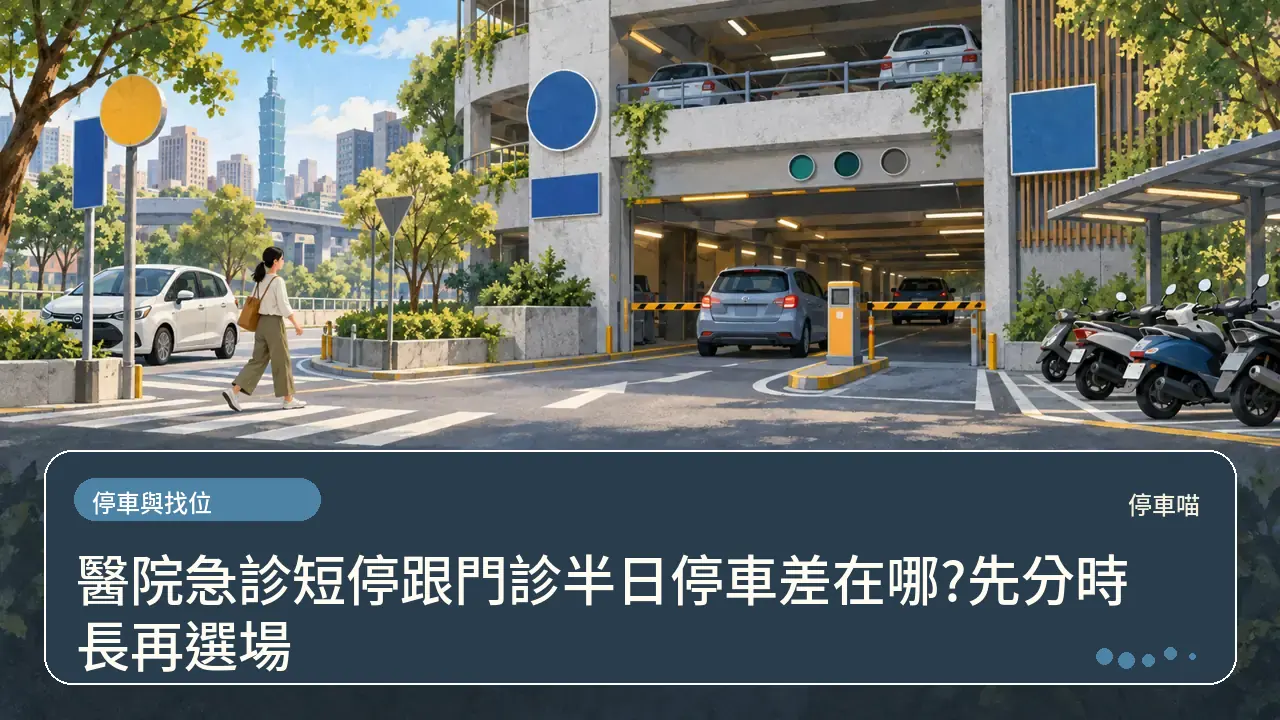 醫院急診短停跟門診半日停車差在哪?先分時長再選場主題插畫