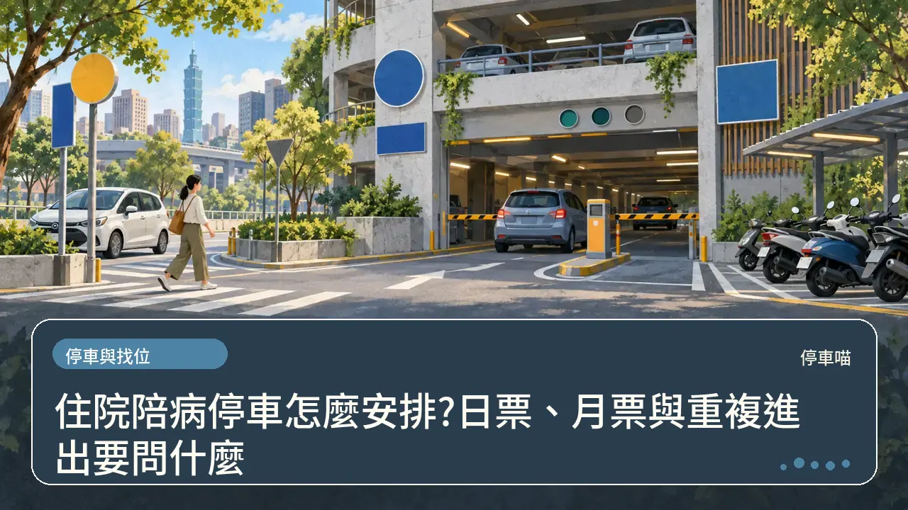 住院陪病停車怎麼安排?日票、月票與重複進出要問什麼主題插畫
