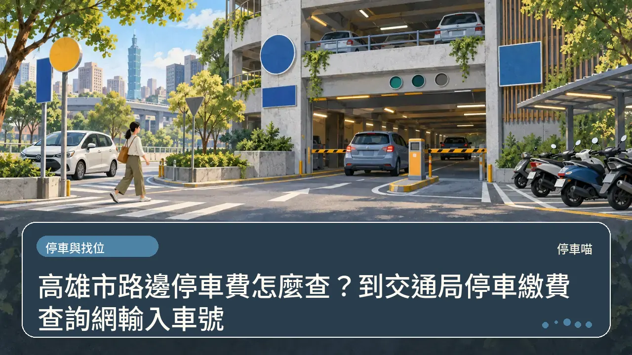 高雄市路邊停車費怎麼查?到交通局停車繳費查詢網輸入車號主題插畫