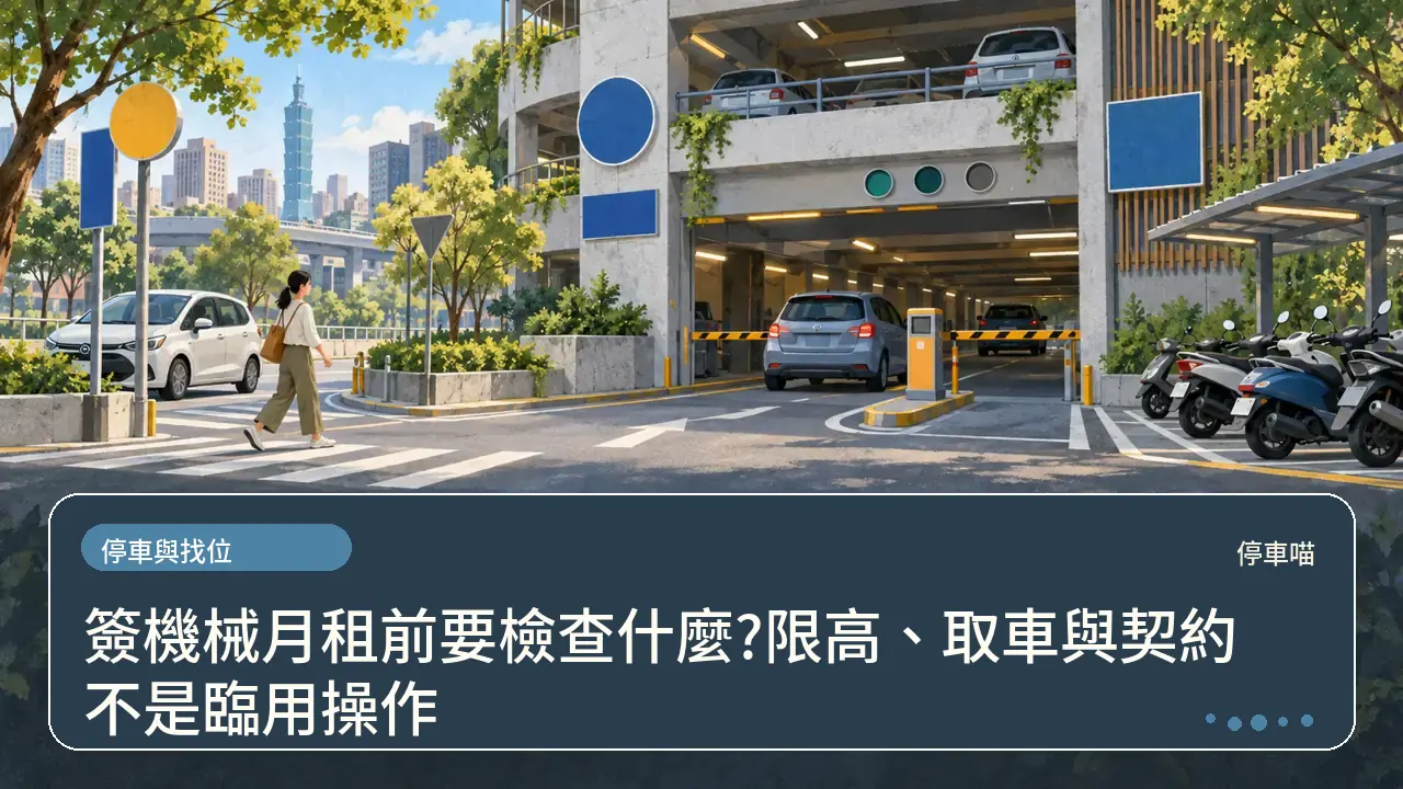 簽機械月租前要檢查什麼?限高、取車與契約不是臨用操作主題插畫