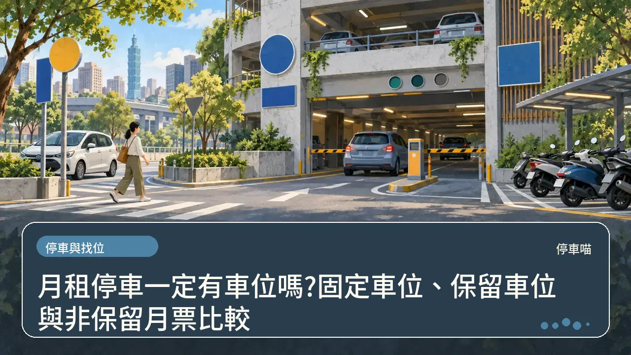 月租停車一定有車位嗎?固定車位、保留車位與非保留月票比較主題插畫