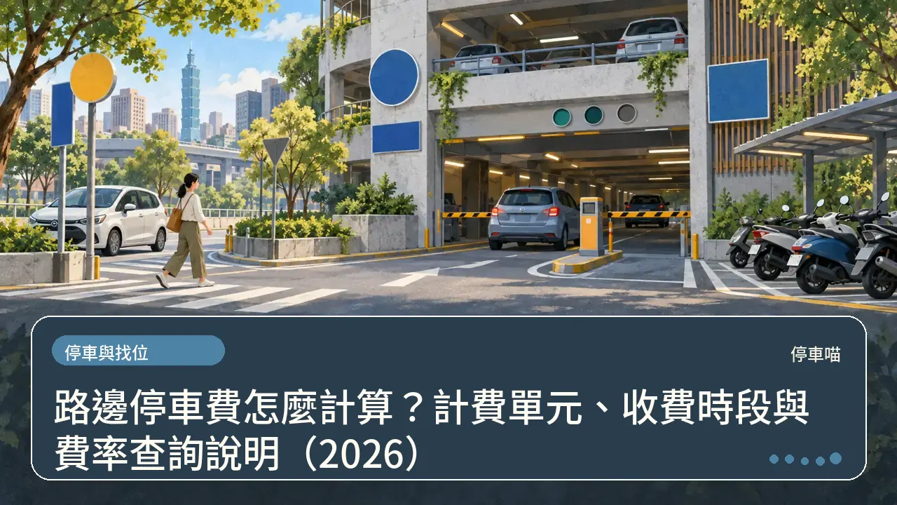 路邊停車費怎麼計算?計費單元、收費時段與費率查詢說明(2026)主題插畫