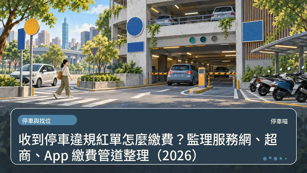 收到停車違規紅單怎麼繳費?監理服務網、超商、App 繳費管道整理(2026)主題插畫