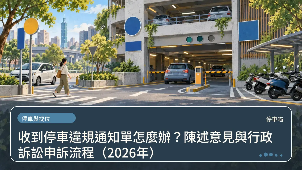收到停車違規通知單怎麼辦?陳述意見與行政訴訟申訴流程(2026年)主題插畫