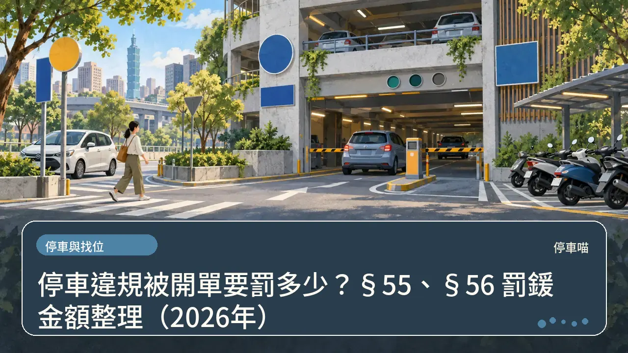 停車違規被開單要罰多少?§55、§56 罰鍰金額整理(2026年)主題插畫