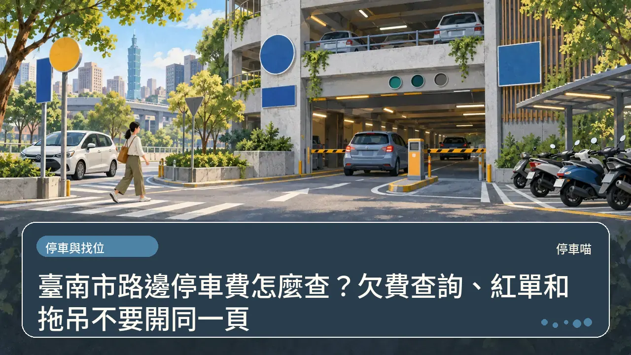 臺南市路邊停車費怎麼查？欠費查詢、紅單和拖吊不要開同一頁主題插畫