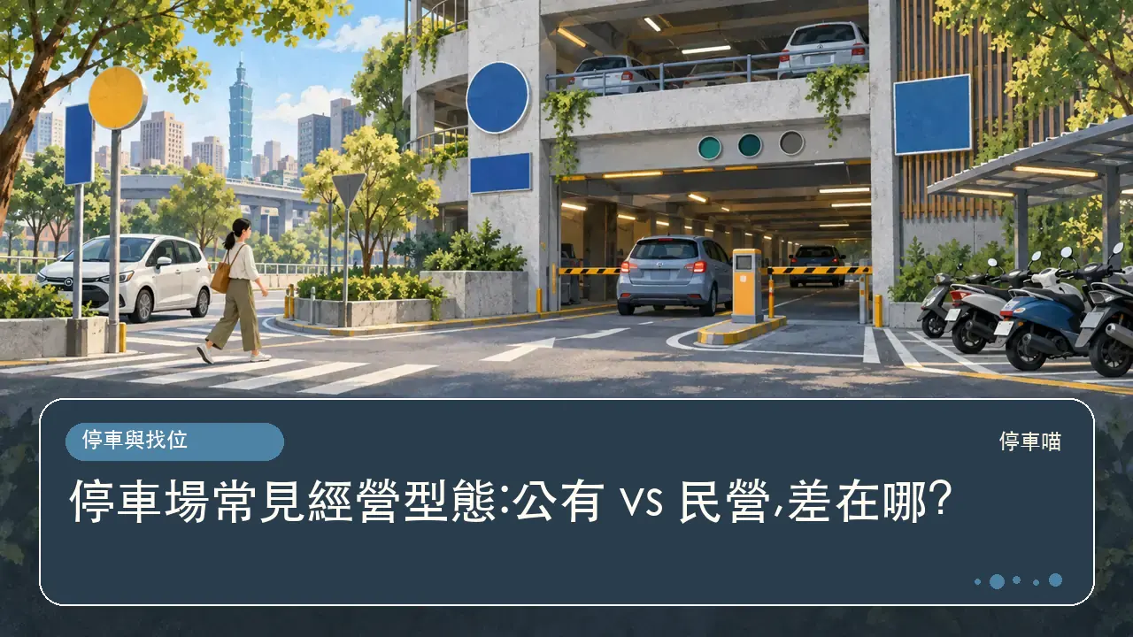 停車場常見經營型態:公有 vs 民營,差在哪?主題插畫