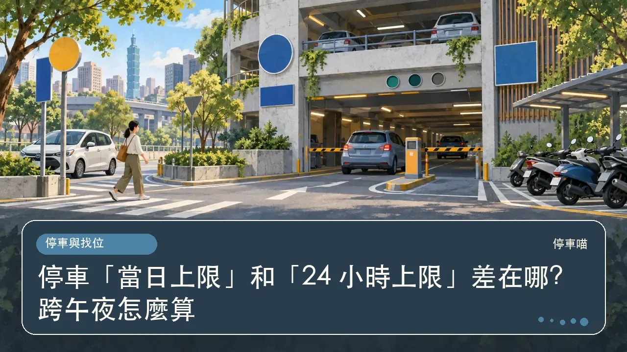 停車「當日上限」和「24 小時上限」差在哪?跨午夜怎麼算主題插畫