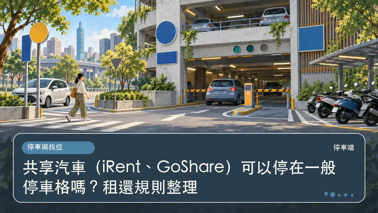 共享汽車(iRent、GoShare)可以停在一般停車格嗎?租還規則整理主題插畫