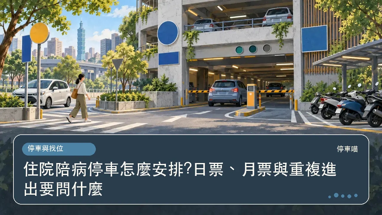 住院陪病停車怎麼安排?日票、月票與重複進出要問什麼主題插畫