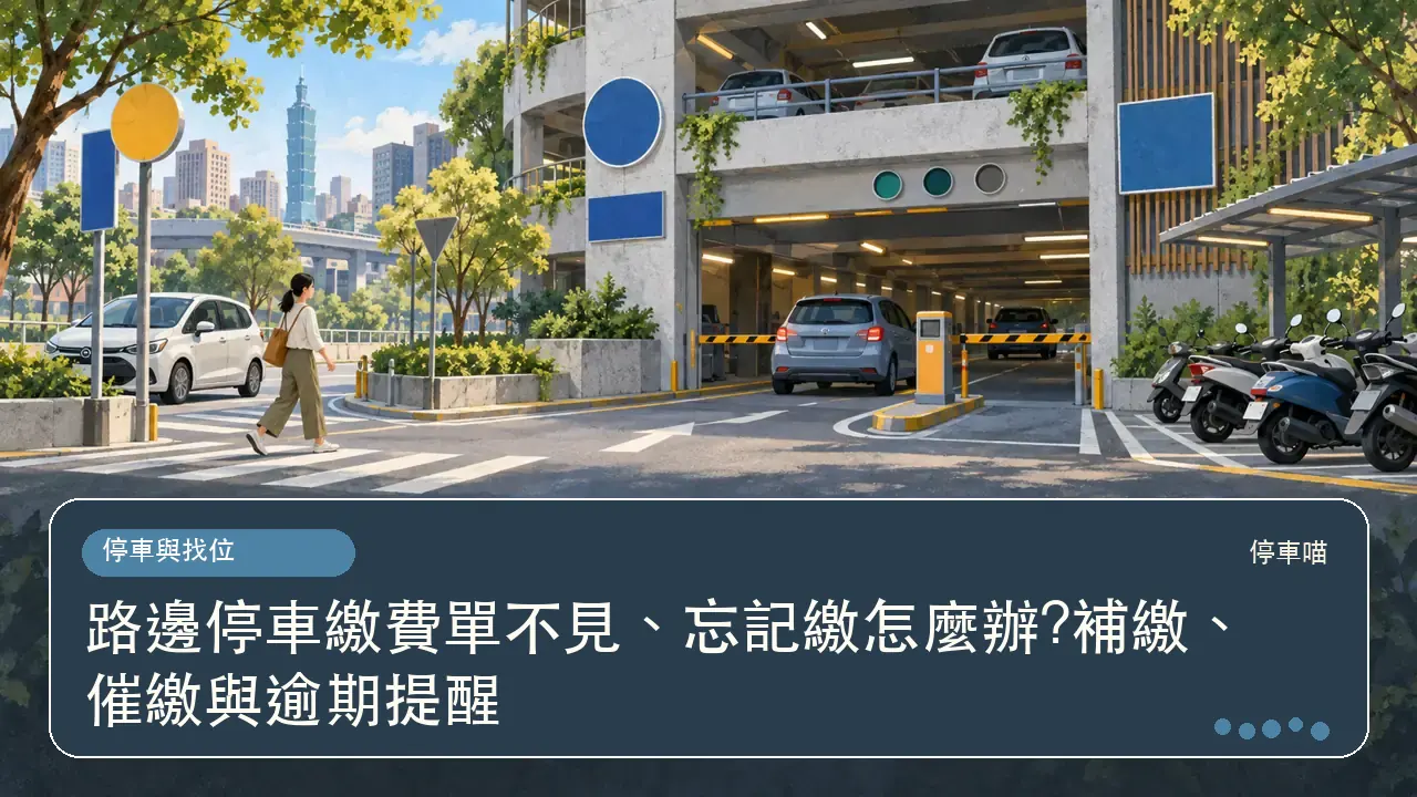 路邊停車繳費單不見、忘記繳怎麼辦?補繳、催繳與逾期提醒主題插畫