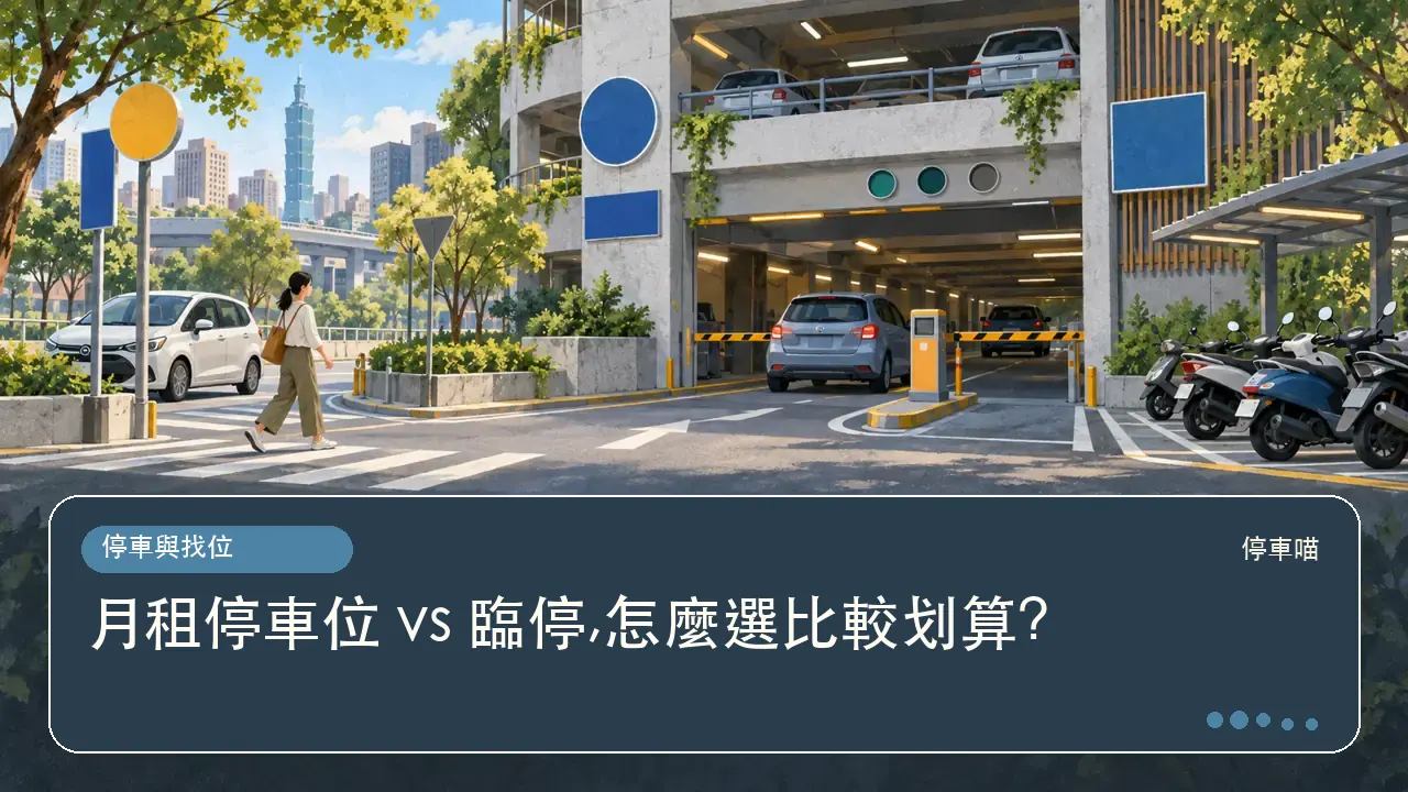 月租停車位 vs 臨停,怎麼選比較划算?主題插畫