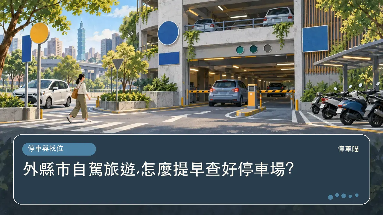 外縣市自駕旅遊,怎麼提早查好停車場?主題插畫