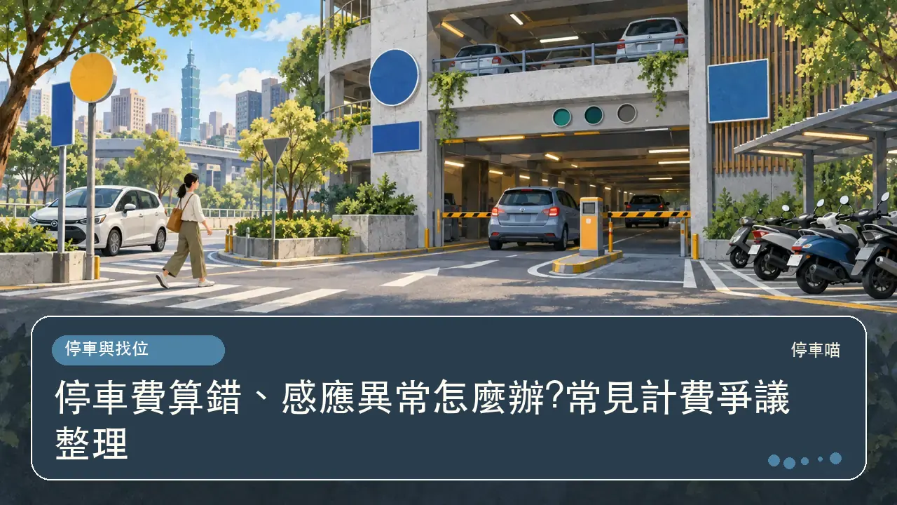 停車費算錯、感應異常怎麼辦?常見計費爭議整理主題插畫