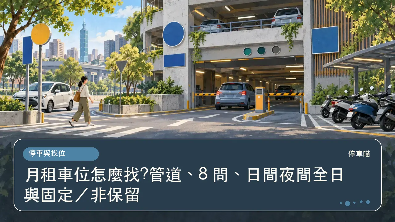 月租車位怎麼找?管道、8 問、日間夜間全日與固定/非保留主題插畫