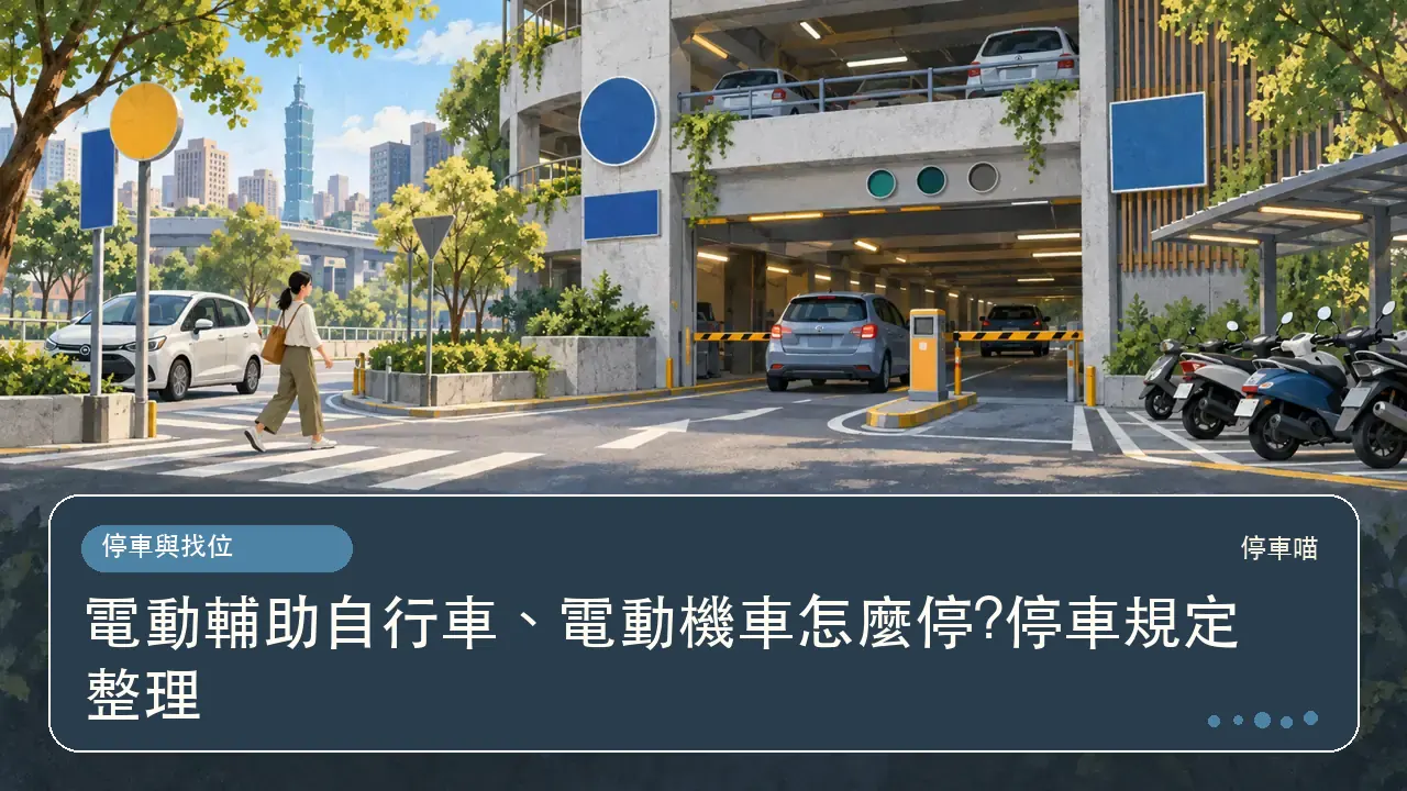 電動輔助自行車、電動機車怎麼停?停車規定整理主題插畫