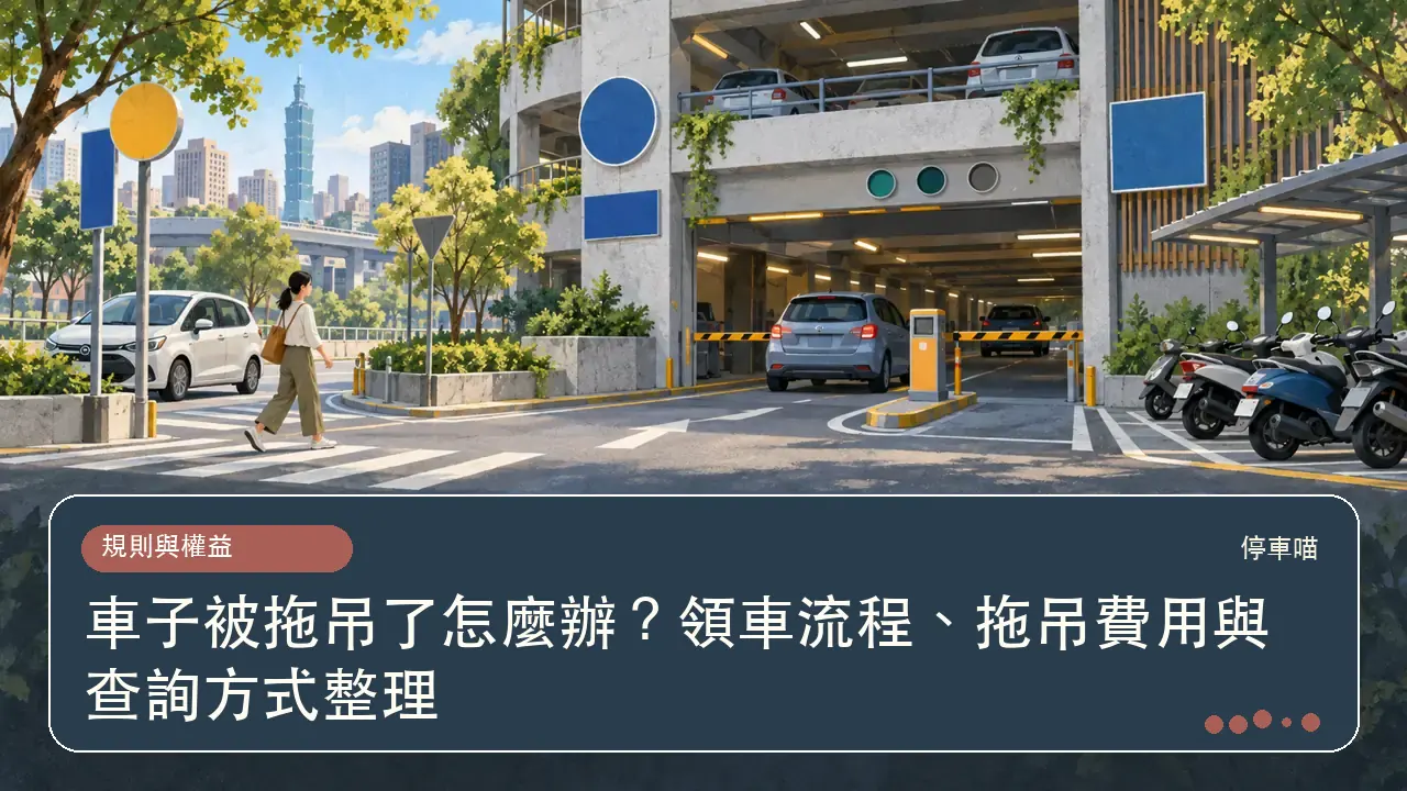 車子被拖吊了怎麼辦？領車流程、拖吊費用與查詢方式整理主題插畫