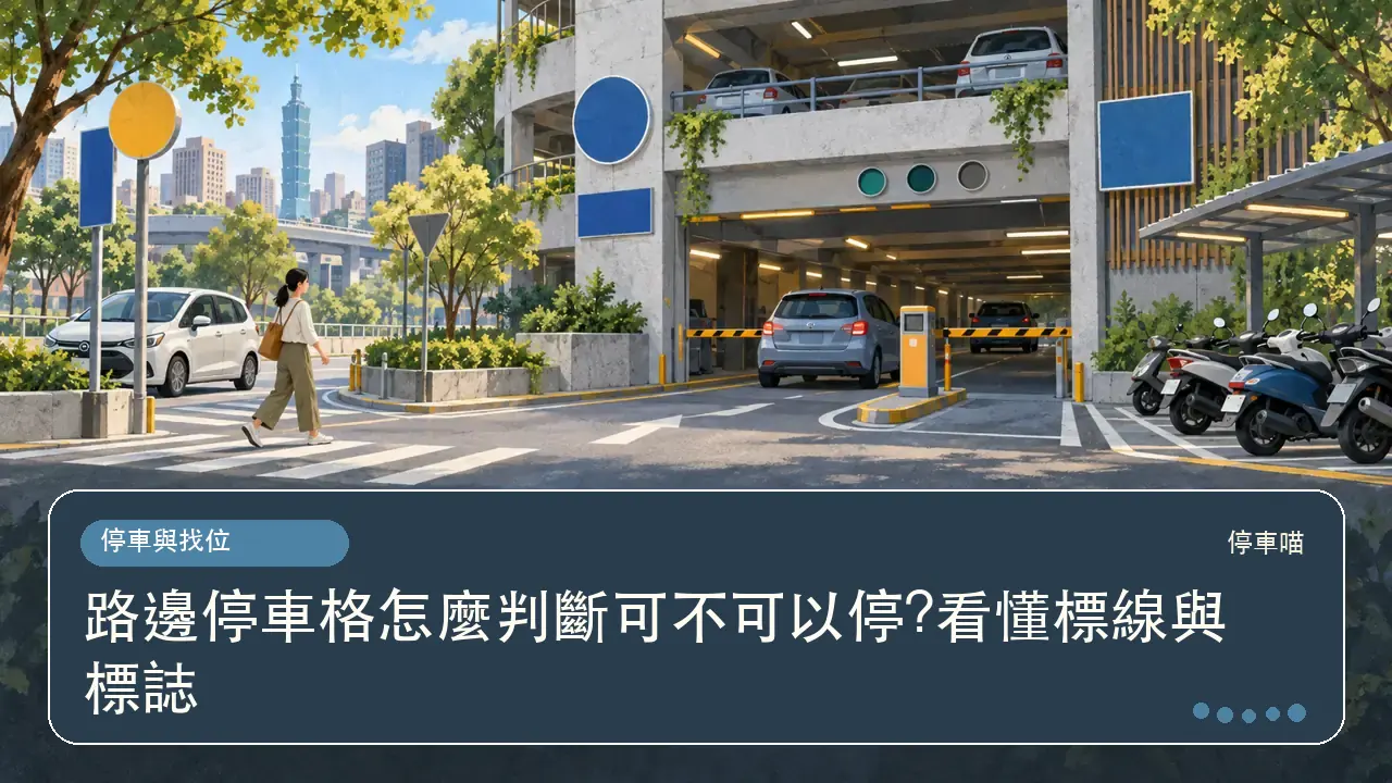 路邊停車格怎麼判斷可不可以停?看懂標線與標誌主題插畫