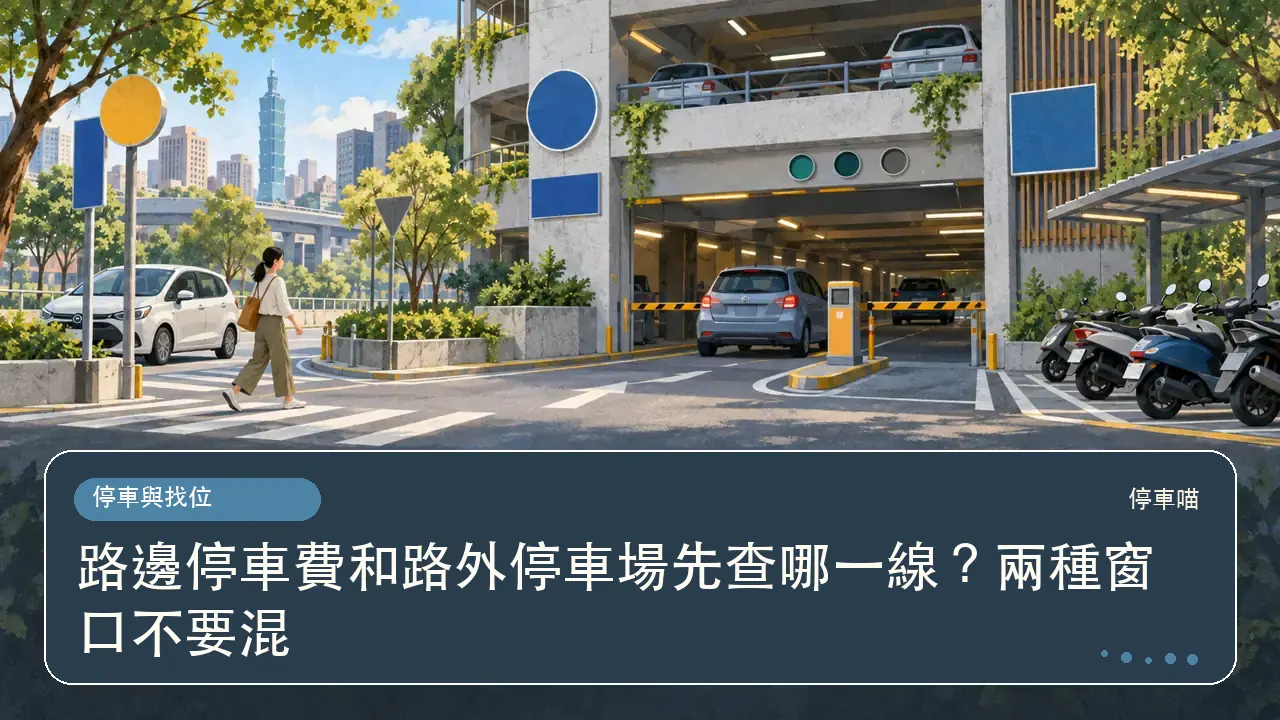 路邊停車費和路外停車場先查哪一線？兩種窗口不要混主題插畫