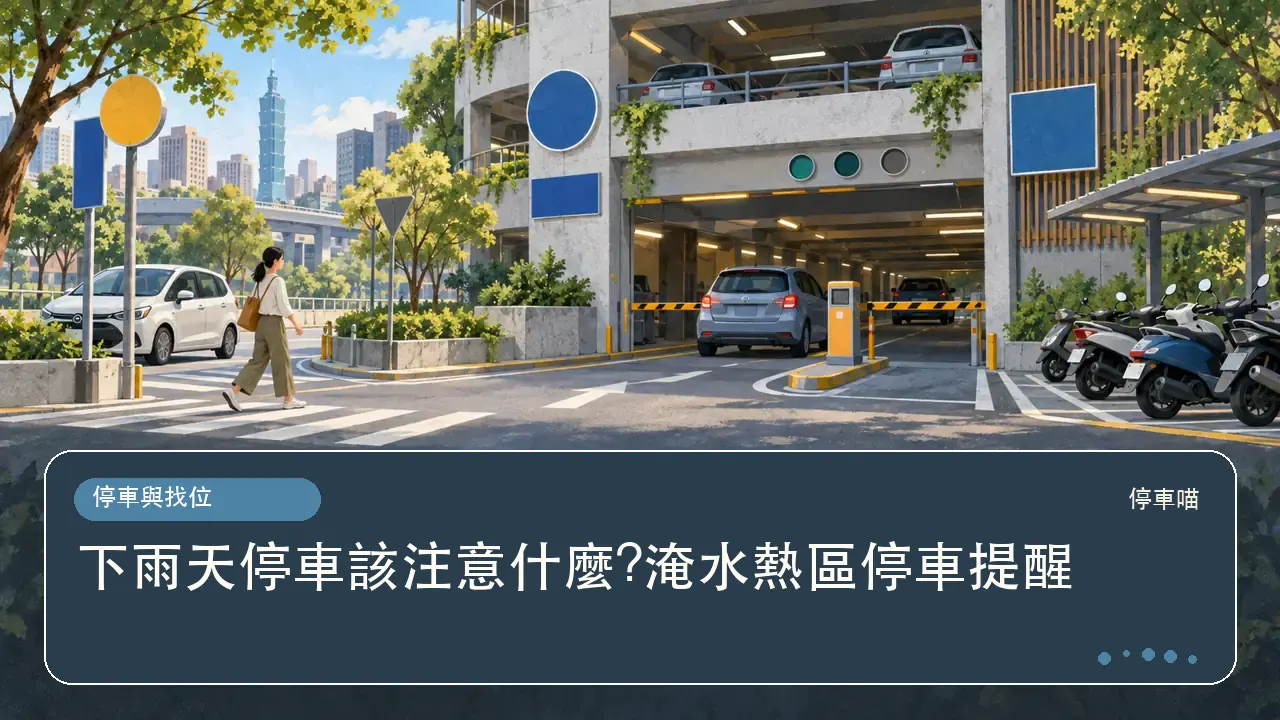 下雨天停車該注意什麼?淹水熱區停車提醒主題插畫