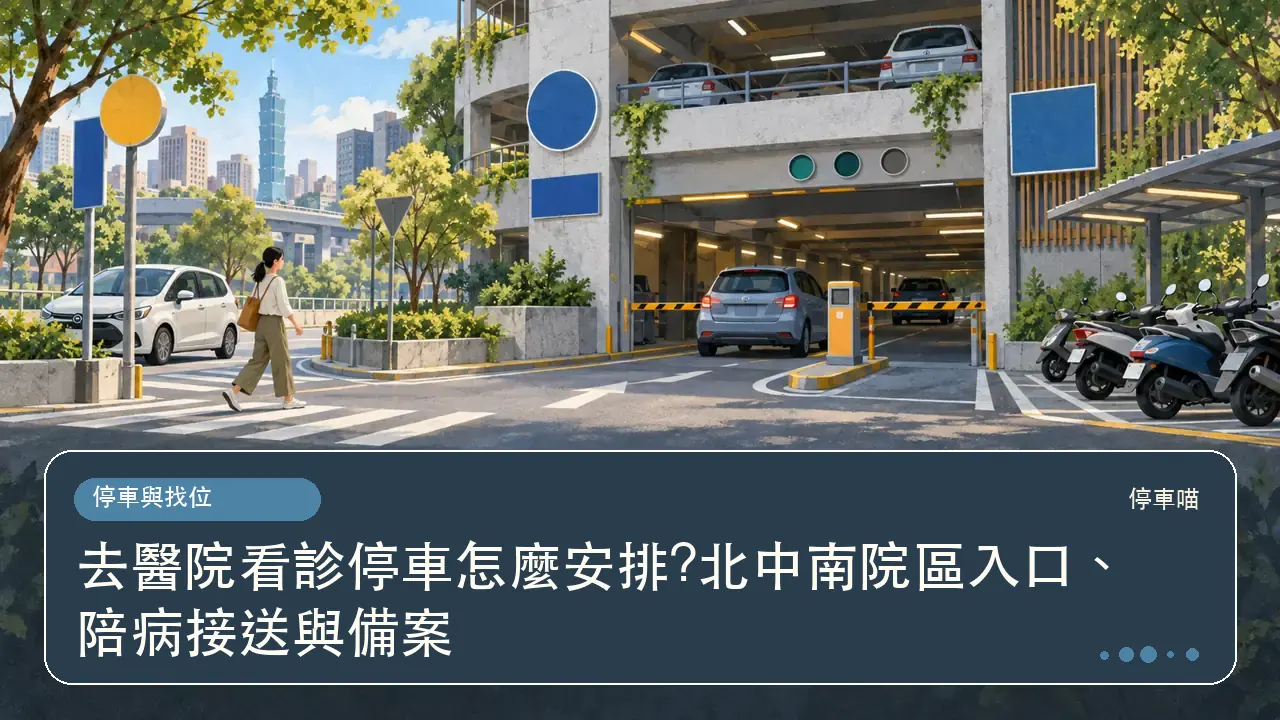 去醫院看診停車怎麼安排?北中南院區入口、陪病接送與備案主題插畫