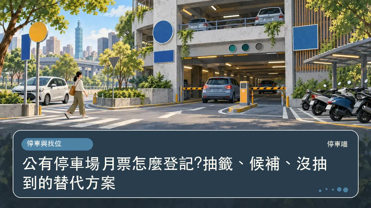 公有停車場月票怎麼登記?抽籤、候補、沒抽到的替代方案主題插畫